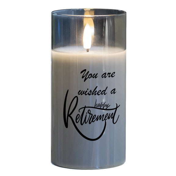 Elanze Designs Happy Retirement Clear 6 x 3 Glass Candle In Glass