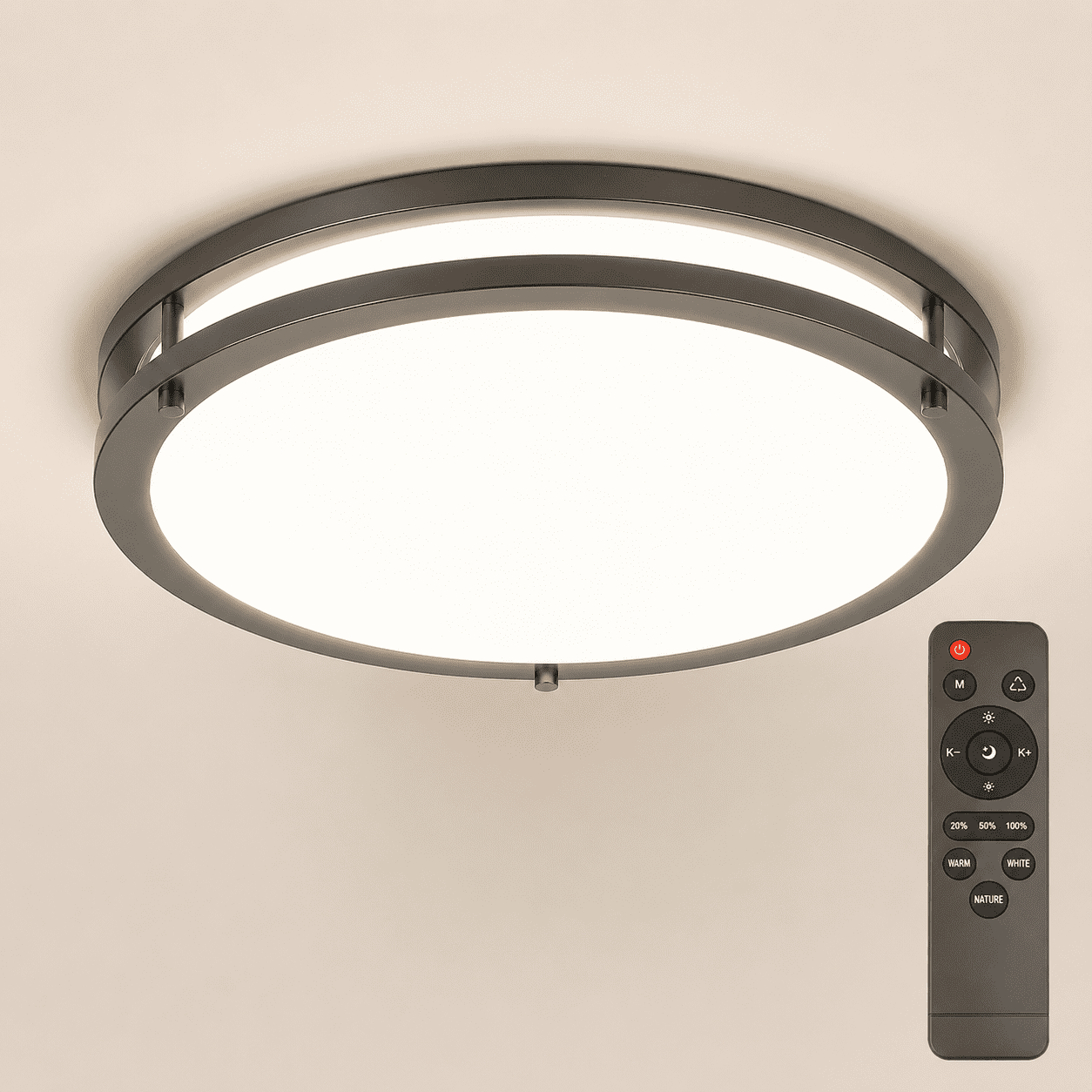 Led Ceiling Light With Remote 16 Inch Flush Mount Fixture 32w 3000k ...