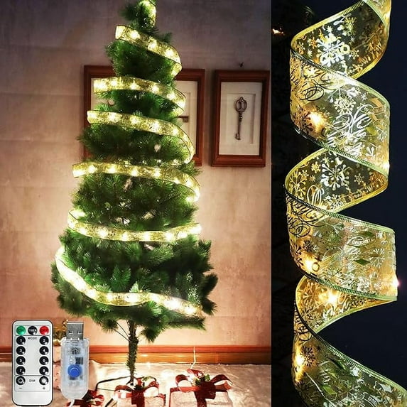 Led Christmas Ribbon Lights Wide 32 FT Fairy String Souvenir Light for Holiday Gift Decorations USB Powered 8 Lighting Modes with Remote Control