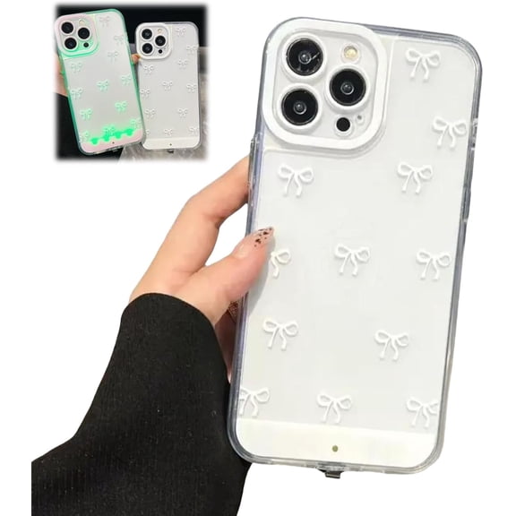 Led Clear Glitter Light Up Case, Vibrant Led Bowknot Phone Case for iPhone 17Plus Pro Max, Cute Silicone Protective Phones Cover for Women Girls