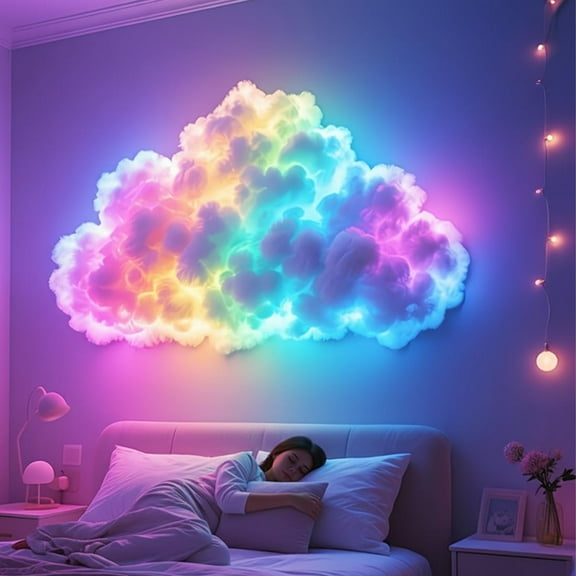 Led Cloud Light with Music Rhythm, DIY 3D Thunder Cloud Lamp with Music Sync, USB Powered RGB Night Light for Bedroom, Gaming Room, Office Party Decor