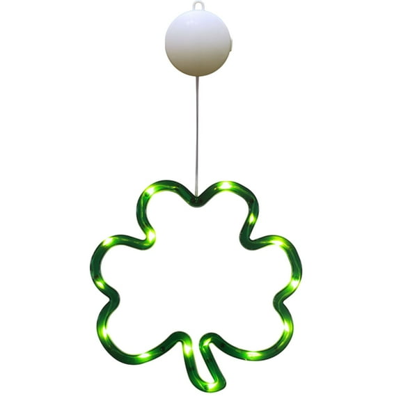 Led Clover Light Battery Operated Window Decoration With Suction Cups For St Patricks Day Party Home Festive Decor 1Pc 0.15 Lb