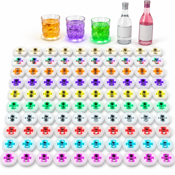 Led Coaster 100 Pack Lights For Bottles 10 Colors Rgb Bottle Stickers Coasters Glorifier Flash Light Up Drinks Bar Party Wedding