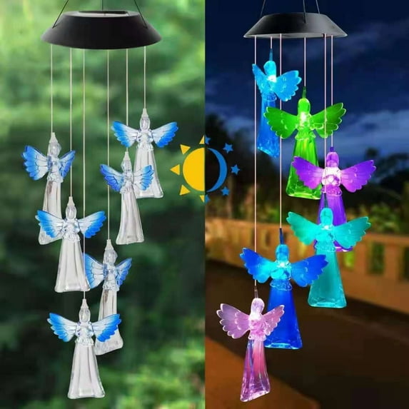Led Color Changing Solar Wind Chime Light Waterproof Outdoor Windchime Butterfly Light Solar Hanging Lamp for Garden Decoration