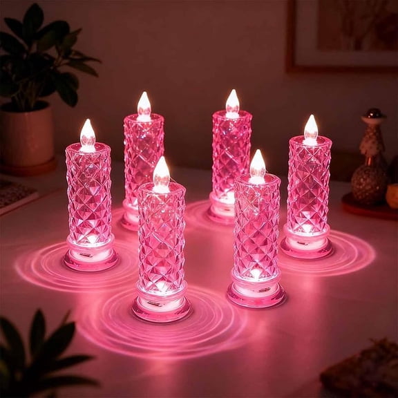 Led Crystal Candle Lights, 2/4/6pcs New Christmas Tree Led Candles, Rose Shadow Led Flameless Candles,Safe Flameless Design, Long Lasting for Valentines Christmas Decorations Home Decor (Pink*6)