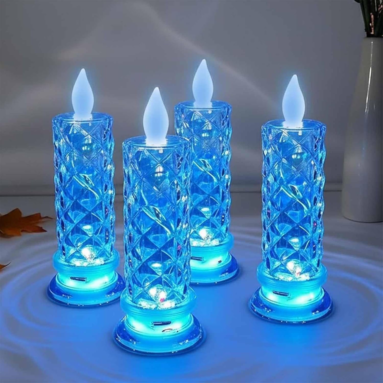 Led Crystal Candle Lights, 2/4/6pcs New Christmas Tree Led Candles, Rose Shadow Led Flameless Candles,Safe Flameless Design, Long Lasting for Valentines Christmas Decorations Home Decor