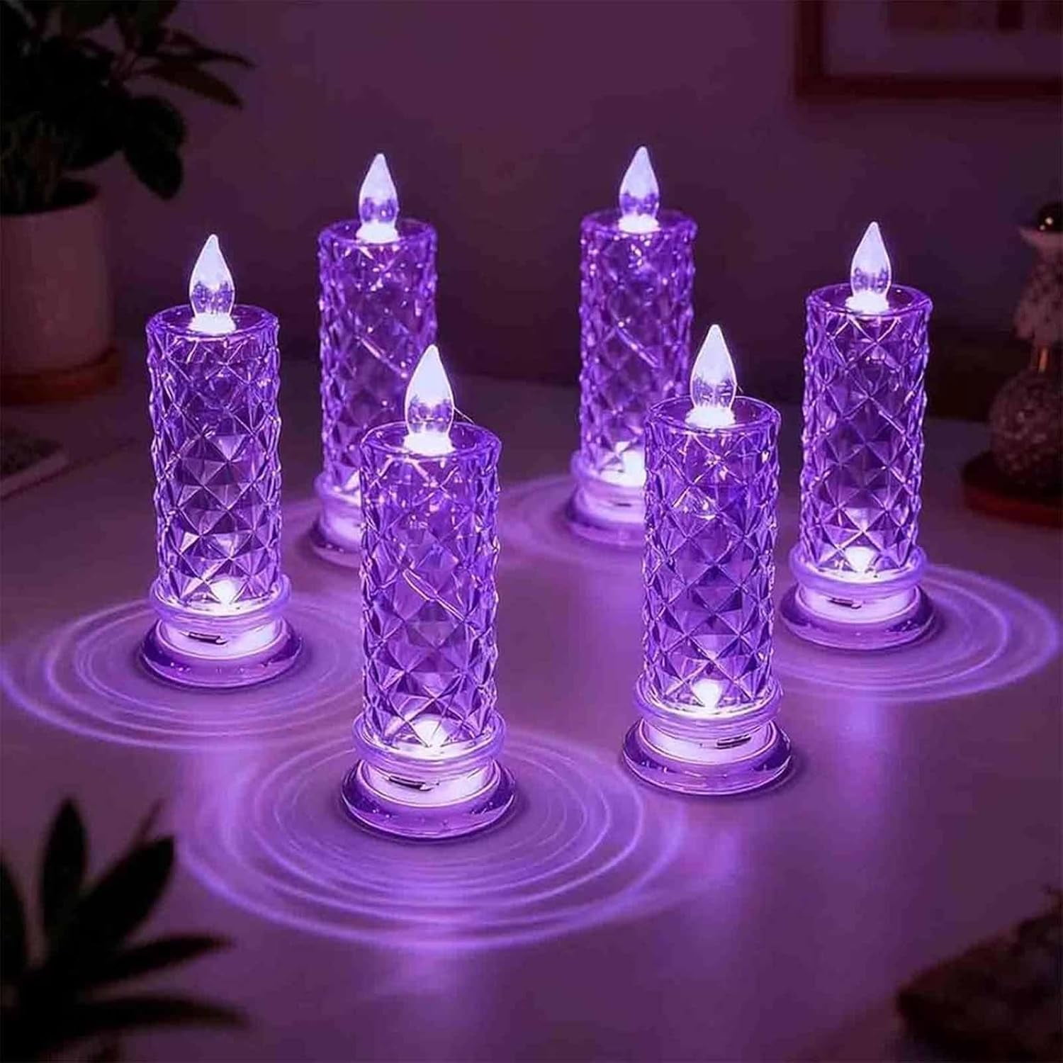 Led Crystal Candle Lights, 2/4/6pcs New Christmas Tree Led Candles, Rose Shadow Led Flameless Candles,Safe Flameless Design, Long Lasting for Valentines Christmas Decorations Home Decor