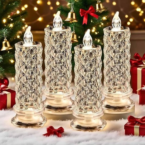 Led Crystal Candle Lights, 2/4/6pcs New Christmas Tree Led Candles, Rose Shadow Led Flameless Candles,Safe Flameless Design, Long Lasting for Valentines Christmas Decorations Home Decor