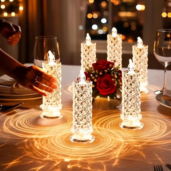 Led Crystal Candle Lights For Christmas Decor Battery Operated Flameless Candles Plastic Body Diamond Rose Design Led Candle Lights