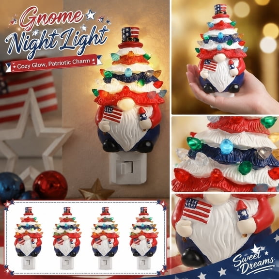 Led Decorative Plug in Night Light, American Flag Night Light, 4Th of July Holiday Decor, Small Resin Accent Night Light, Festive Home Entryway Decorations, 1Pc Wall Outlet