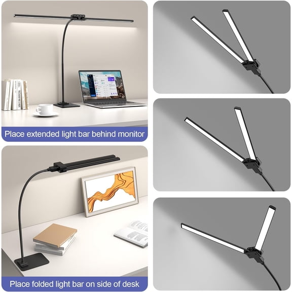Led Desk Lamp,24W 31.5IN Architect Double Head Desk Lamps for Home Office,Dimmable & 6 Color Modes Extra Bright Modern Table lamp with Base,Overhead Computer Lighting for Workbench Monitor