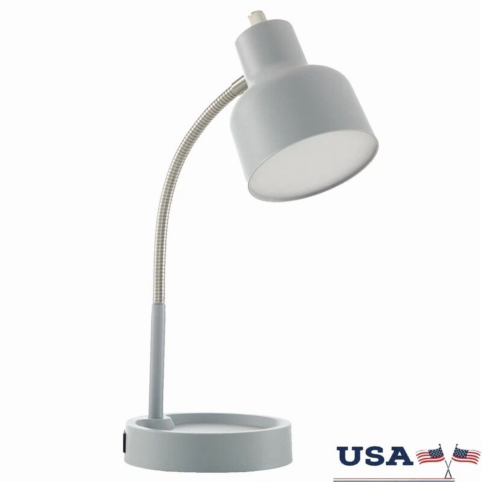 Led Desk Lamp Catch-All Base Ac Outlet Energy Efficient Flexible Gooseneck New