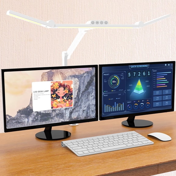Led Desk Lamp with Clamp, Architect Desk Lamp for Home Office with Atmosphere Lighting, 24W Ultra Bright Auto Dimming Computer Light Stepless Dimming and Tempering LED Table Light