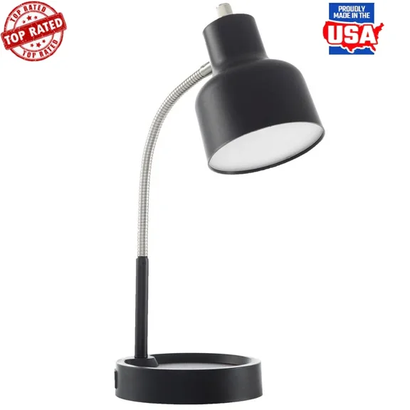 Led Desk Lamp W/ Storage Base Ac Outlet Flexible Gooseneck Energy Efficient New