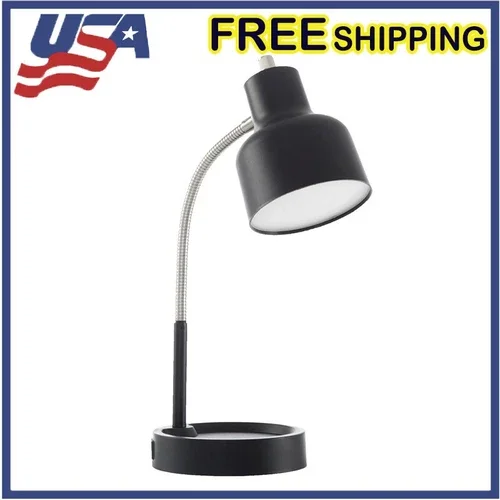 Led Desk Lamp W/ Storage Base Outlet & Gooseneck Adjustment Lighting Decor New
