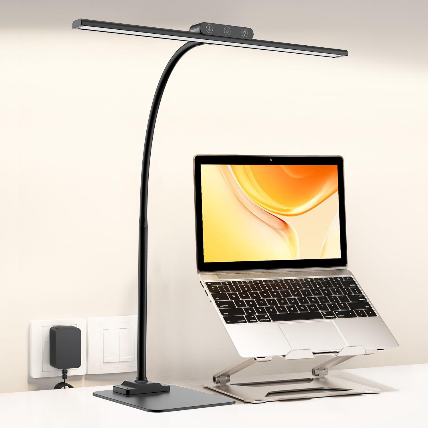 Led Desk Lamp With Base: Bright Lights For Home Office - Eye Care Reading Table Lamps Dimmable Desktop Lighting Computer Monitor Study Drafting Black