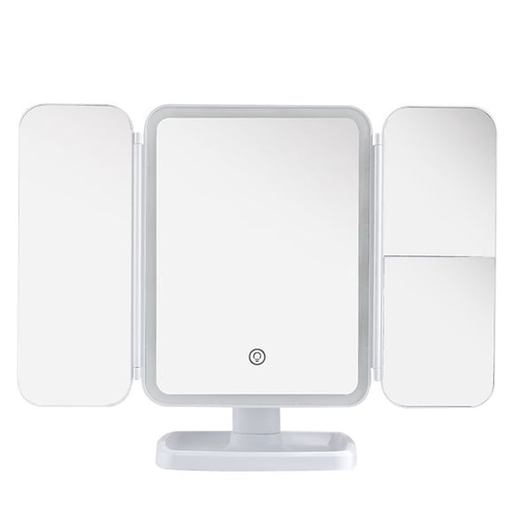 Led Desktop Makeup Mirror Two-In-1 Shell Three-Sided Storage Box Foldableing Adjustable Double Opening