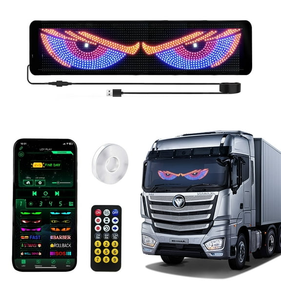 L04BABY Ojos LED Para Carro: 35"x7.5" LED Eyes for Car Windshield, Customizable Devil Eyes Light for Windshield, Flexible Car Eyes Animated LED Display with App & Remote Control
