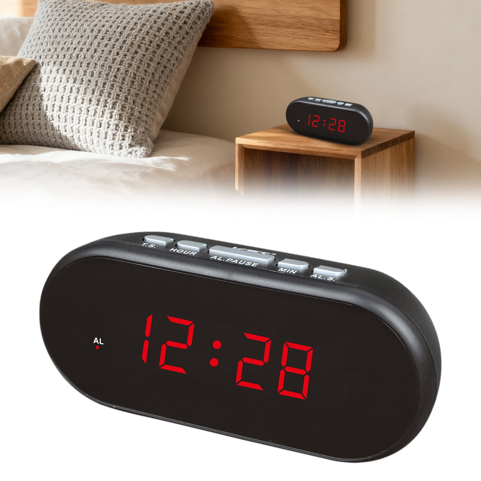 Led Digital Alarm Clock Plug In Desk Clock With Large Display Dimmer ...