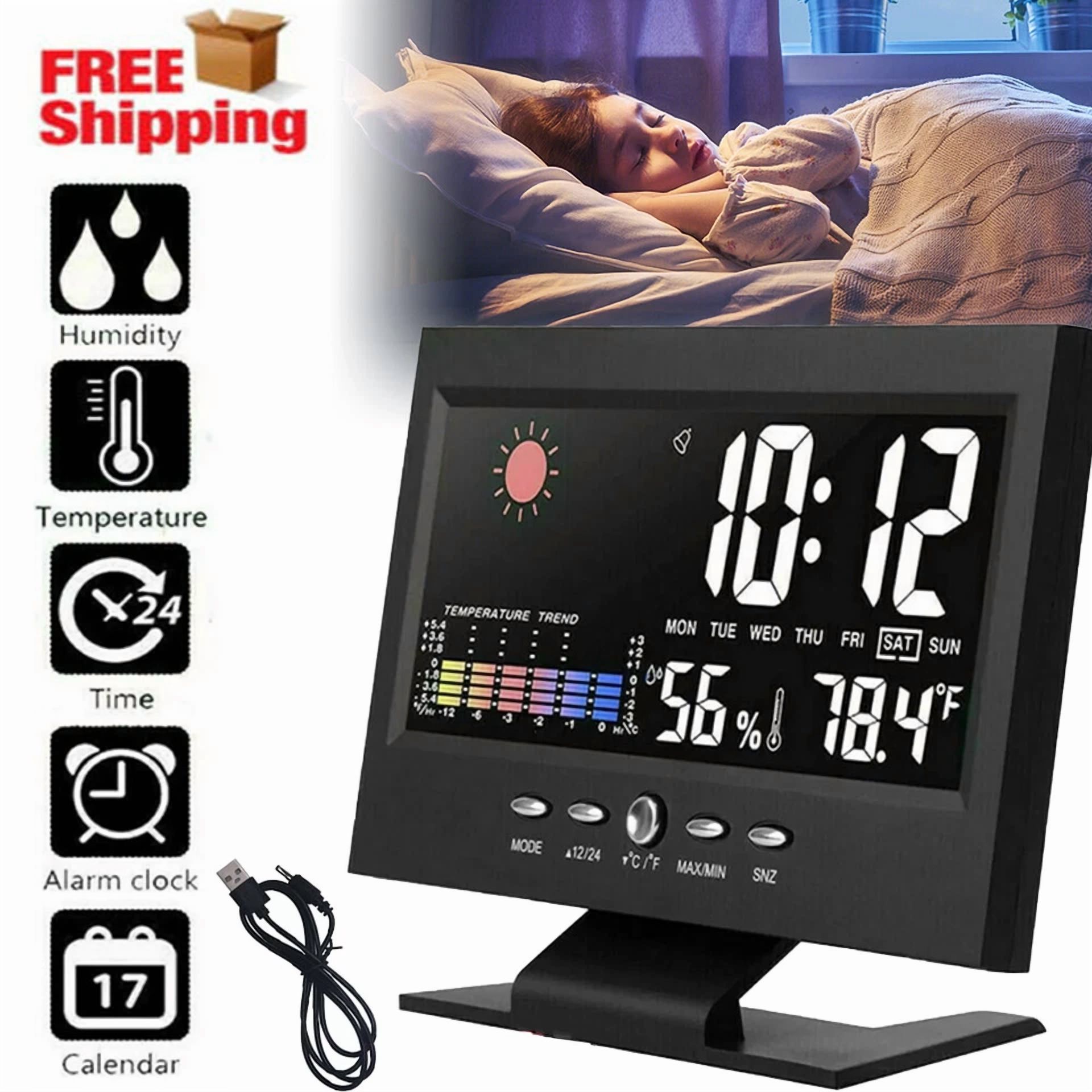 Led Digital Alarm Clock Snooze Calendar Thermometer Hygrometer Weather Display
