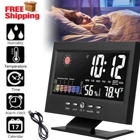 Led Digital Alarm Clock Snooze Calendar Thermometer Hygrometer Weather Display
