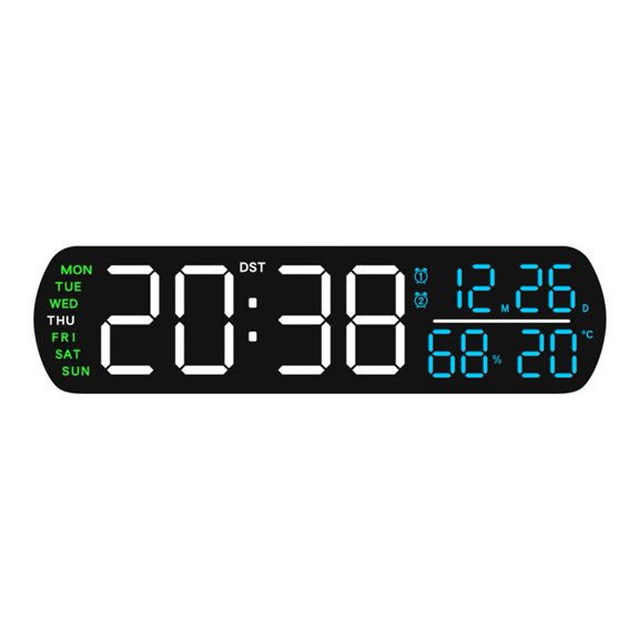 Led Digital Alarm Clock Temperature Humidity Date Brightness Adjustable 2 Alarms