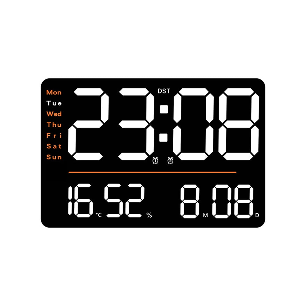 Led Digital Wall Clock 12/24h Adjustable Brightness Temperature
