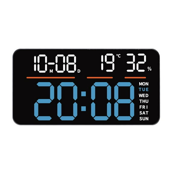 Led Digital Wall Clock Large Screen With Dual Alarms Countdown Stopwatch Temperature Humidity For Home Bedroom