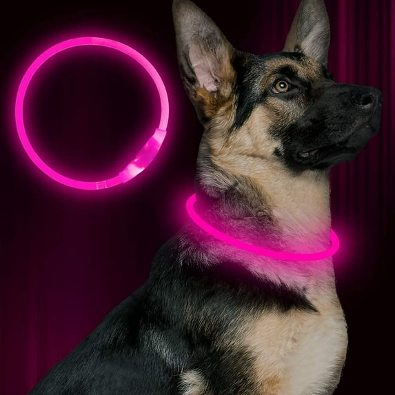 Led Dog Collar, BSEEN USB Rechargeable Flash Dog Necklace Light, Pet Safety Collar Makes Your Beloved Dogs Be Seen at Night for Small Medium Large Dogs-Pink