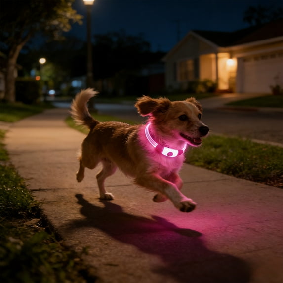 Led Dog Collar Rechargeable, Dog Lights for Night Walking Safety with 3 Modes, Light Up Glow in the Dark Dog Collar for Night Walking, Light Up Dog Collar Fits Small Medium Large Dogs, Pink