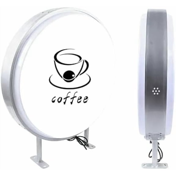 Led Double Sided Round Light Box, 24 Inch Outdoor Advertising Projecting Light Box Sign with 3.94ft Power Cord and 2 4 Inch Long Brackets for Milk Tea Shops, Stationery Stores White