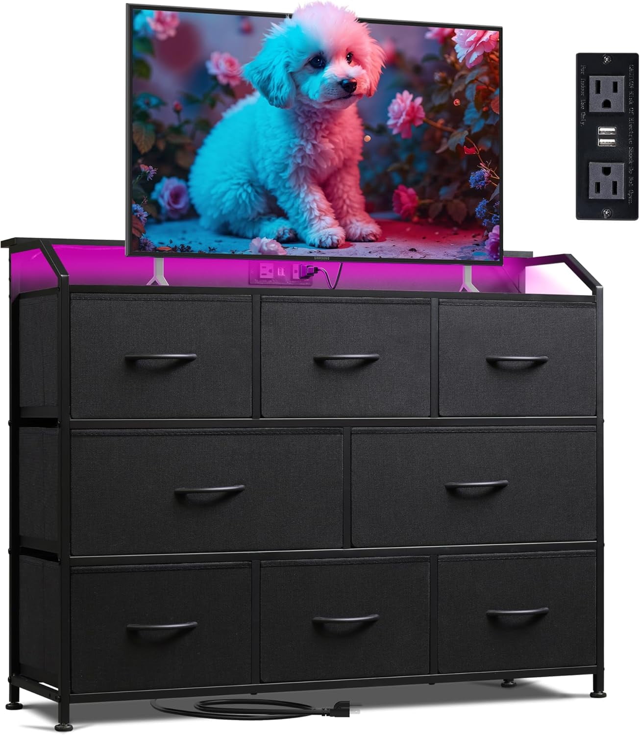 Led Between Drawers Led Dresser for Bedroom, Black Dresser TV Stand for Bedroom with LED ...