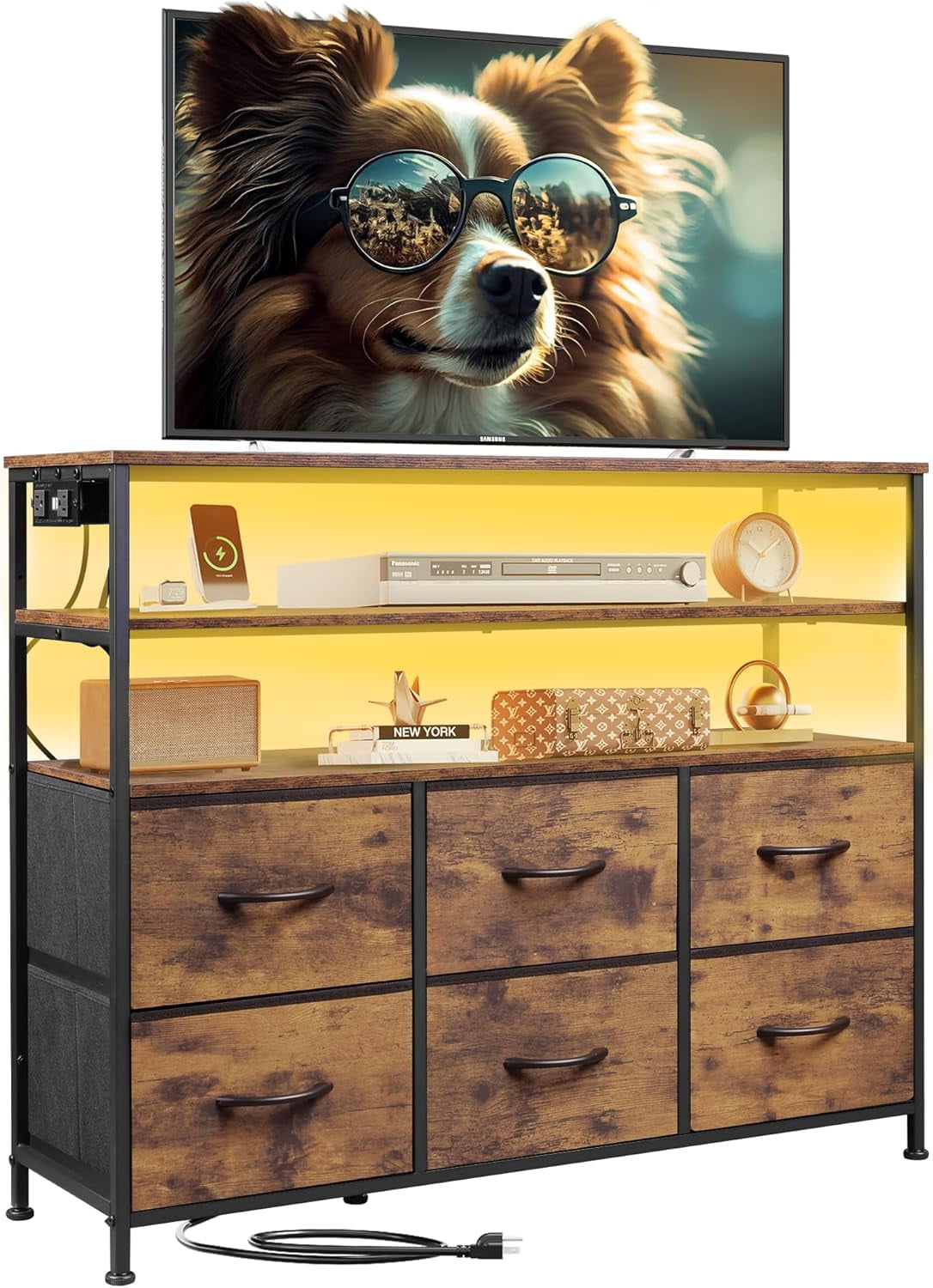 Led Dresser TV Stand for Bedroom, Entertainment Center with LED Lights ...