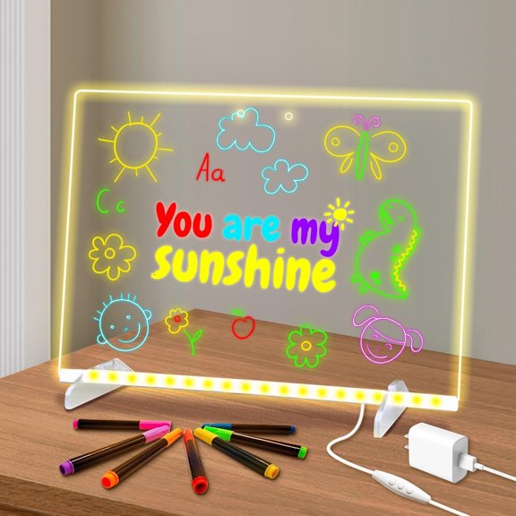 Led Dry Erase Board with Stand for , Led Note Board with Colors Light Up Drawing Board 13.7"X10"  Message Board Dry Erase Led Notepad Illuminated Board with 7 Color Markers for Gifts Toys