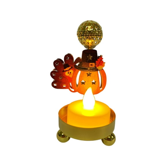 A Led Electronic Candlestick Iron Painted Thanksgiving Turkey Maple Leaf Night Light Decorative Lamp For Home Tabletop Holiday Decor 5X10.8Cm/1.96X4.25In 0.14Lb