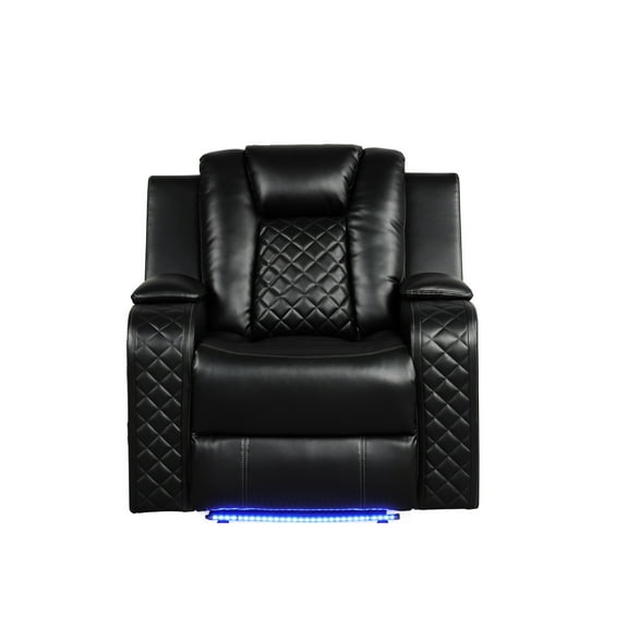 Led Enhanced Black Faux Leather Recliner Chair With Port Charging Power In