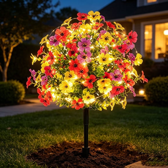 Led Eucalyptus Violet Artificial Flower Stake, Waterproof Maintenance Free Easy Plug In Luminous Plant Decor, Day Night Landscape Accent for Yard Patio Balcony Seasonal Outdoor Styling
