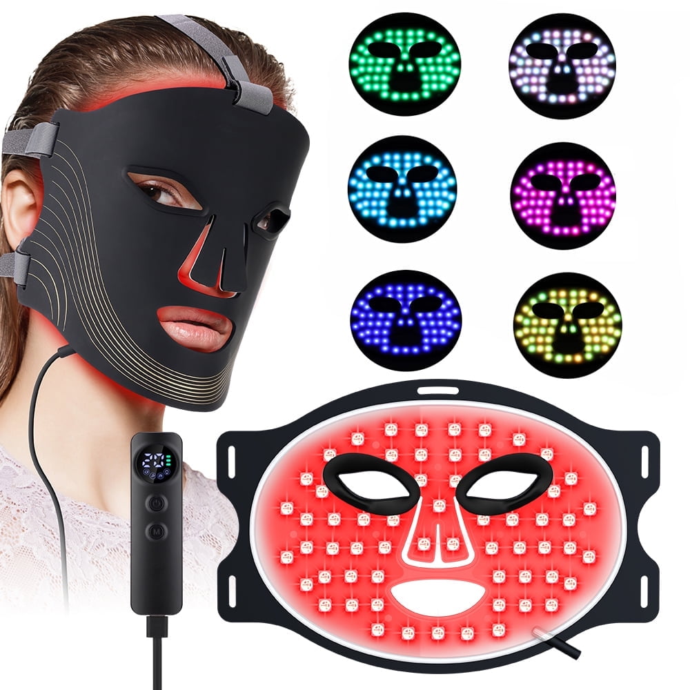 Red Light Therapy for Face, 7 Modes Portable Led Face Mask Light Therapy with Remote, Red Light Mask with Timing Function, Led Light Therapy At Home 180 LED Beads , Black