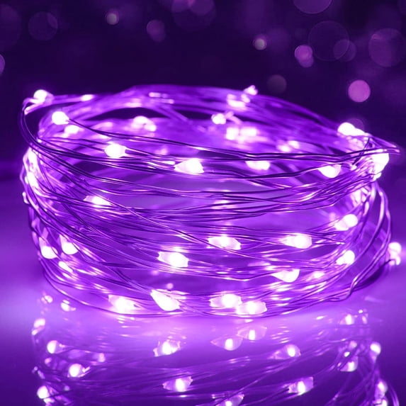 Led Fairy Lights Battery Operated, 32.8ft 100 LED Mini Battery Powered Copper Wire Starry Fairy Lights Decoration for Bedroom, Christmas, Parties, Wedding, Centerpiece Purple
