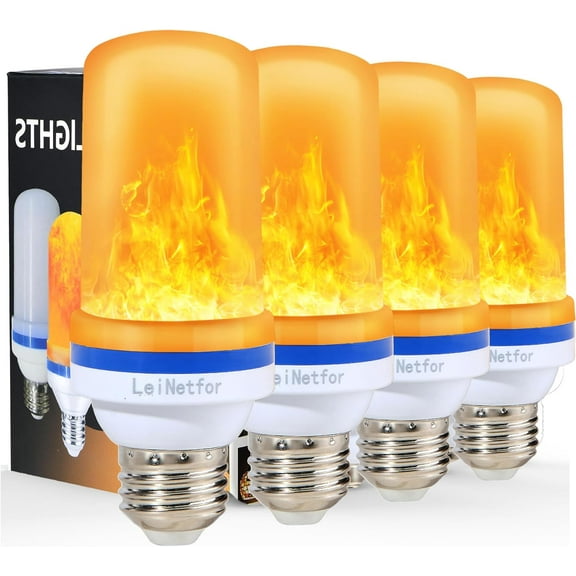 Led Flame Effect Light Bulb, 4 Modes Flickering Light Bulbs Halloween Decorations,E27 Base Outdoor Led Fire Light Bulbs with Gravity Sensor for Christmas,4W Flame Light Bulbs (Yellow-4Pack)