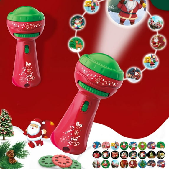 Led Flash Light Projection Flashlight Toys Early Knowledge Picture Christmas Pattern Stalls Toys Flashlight Christmas Projector Realistic 24 Patterns Santa Christmas Tree