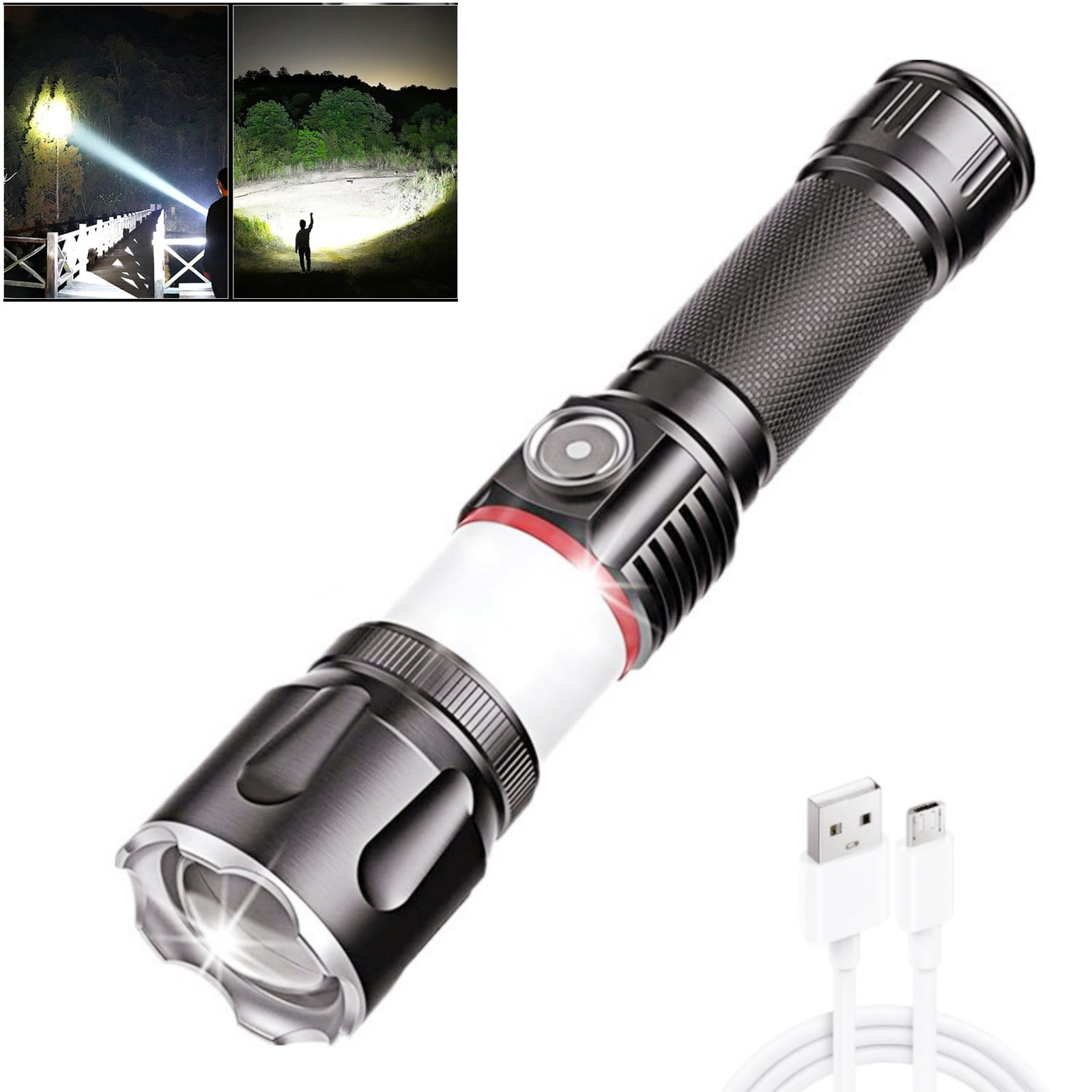 Led Flashlight,100000 Lumens Super Bright Flashlight, Zoomable, Rechargeable Flashlight With 4 ...