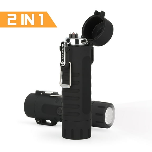 Led Flashlight Double Arc Waterproof Lighter Portable Windproof Lighter