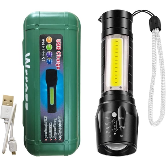 Led Flashlight Recharable USB Mini Torch Light, Ultra Brightest Small Flash Light Handheld Pocket Compact Portable Tiny Lamp with Side Lantern, High Powered Tactical Travel Flashlights 1 Pack