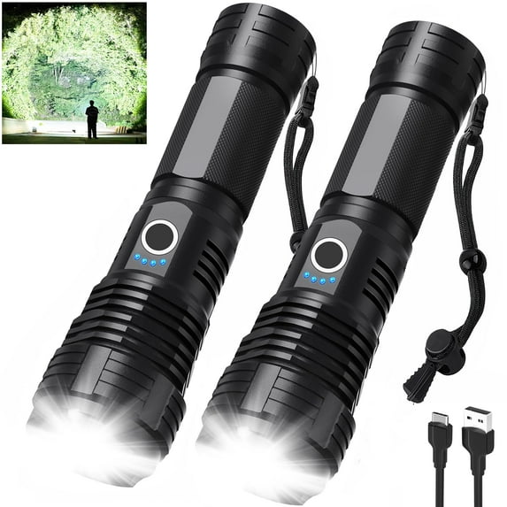 Led Flashlights 900000 Lumen High Lumens Rechargeable 2 Pack, Brightest Flash Light with 5 Modes & 18H Runtime, IPX7 Waterproof, Powerful Handheld Flashlights for Home Camping Hiking