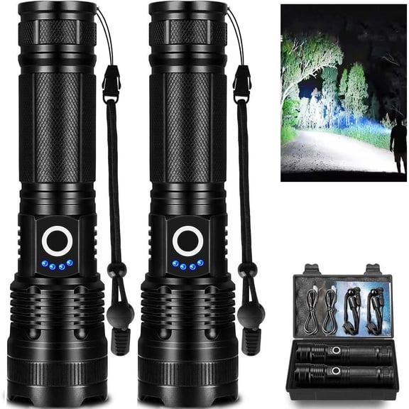 Led Flashlights High Lumens Rechargeable 2 Pack, 99000 Lumen Super Bright Fashlight with 5000mAh ?attery,   Flash Light Multifunctional Flashlights for  Camping Hiking