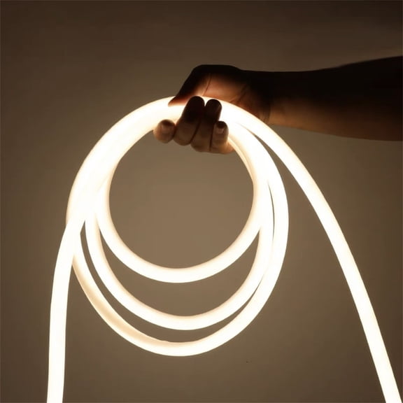 Led Flexible Round Neon Light Strip, 320° Full Light Emission Soft Flexible Outdoor Ready, 5M Length 12V Low Voltage 14Mm Diameter Indoor/Outdoor Decorative Strip 1× 5M Strip