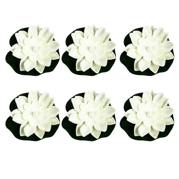 Led Floating Water Lights 6-Pack White Lotus Waterproof Battery Driven Pool Candles for Wedding Decor Garden Pond Wishing Lights and Evening Events