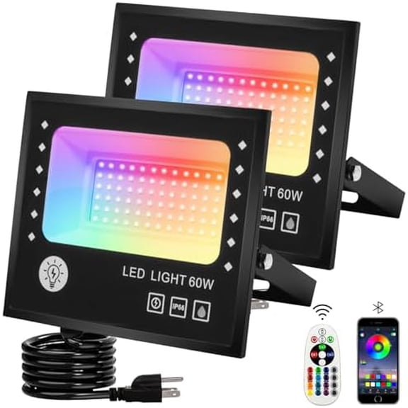 Led Flood Light 600W Equivalent 6000LM, Outdoor Led Lights with APP Control, Smart RGB Lights Colored 16 Million Colors, DIY Scenes - Timing - Music Sync, 2700K & IP66(2 Pack)$$Tools & Hardware Other