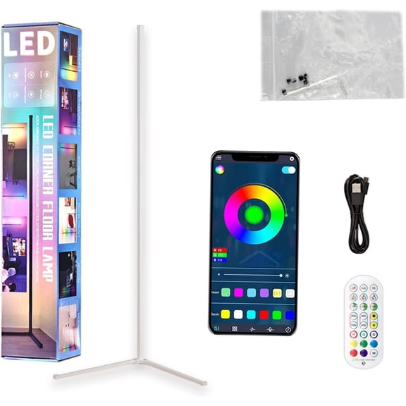 Led Floor Lamp, Rgb Corner Floor Lamp with App and Remote Control, 1.42m Led Standing Light, 16 Million Diy Colors, Music Sync, Remote, Dimmable, for Living Room, Bedroom white